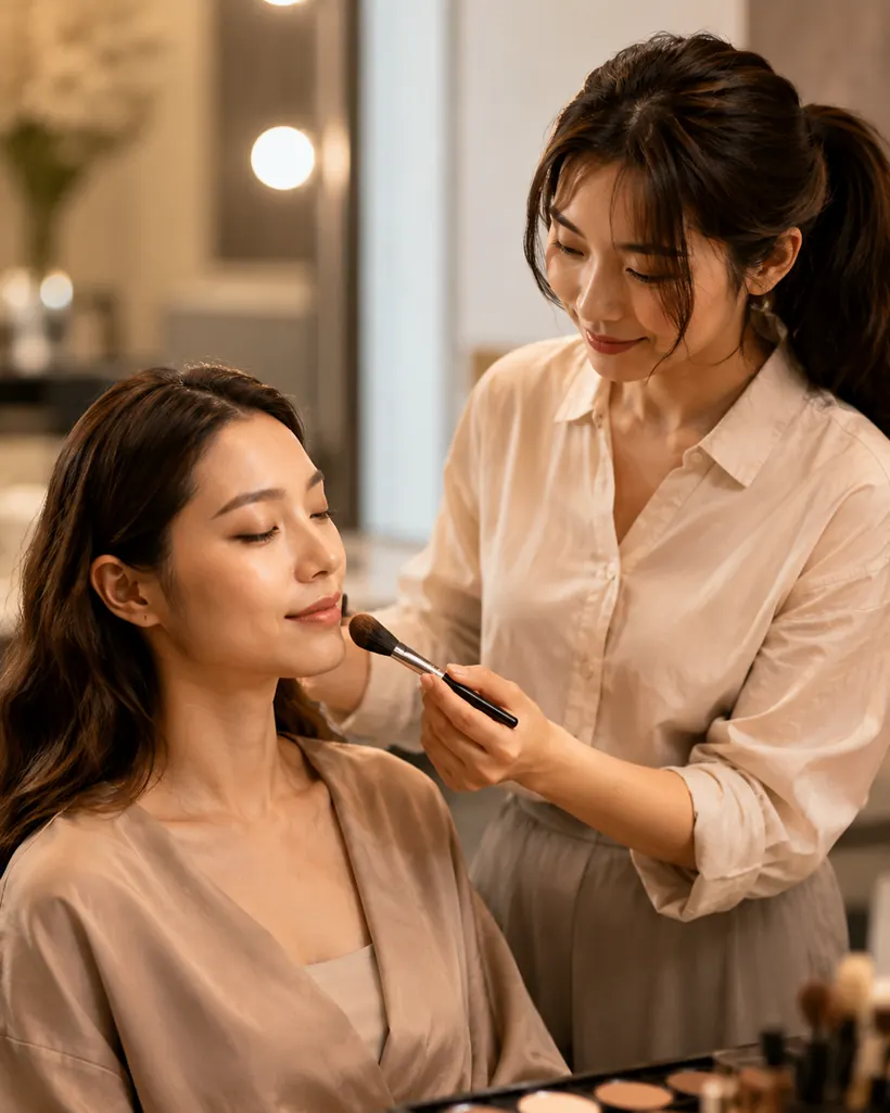 ヘアメイクの施術を受ける来店客